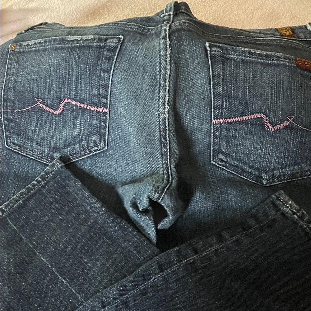 7 for all mankind Blue Jeans with Pink Stitching’ sz 29’ inseam 32